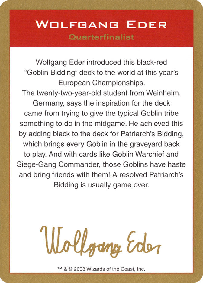 Wolfgang Eder Bio [World Championship Decks 2003] | Mindsight Gaming