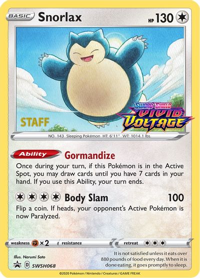 Snorlax (SWSH068) (Staff Prerelease Promo) [Sword & Shield: Black Star Promos] | Mindsight Gaming