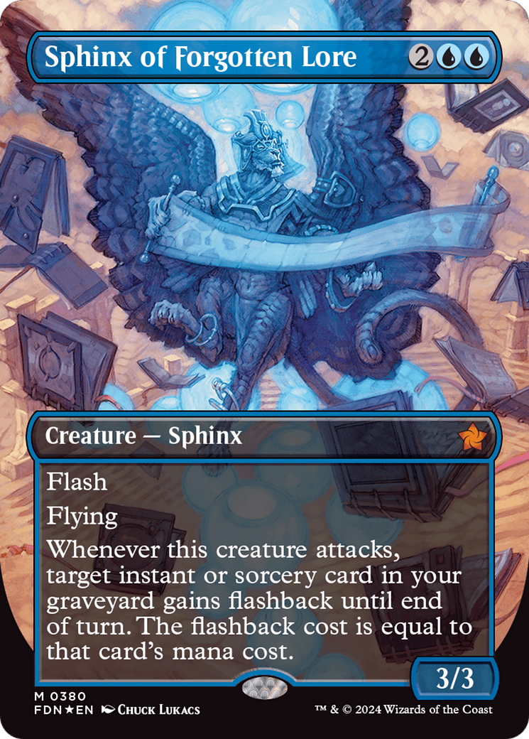 Sphinx of Forgotten Lore (Borderless) (Mana Foil) [Foundations] | Mindsight Gaming