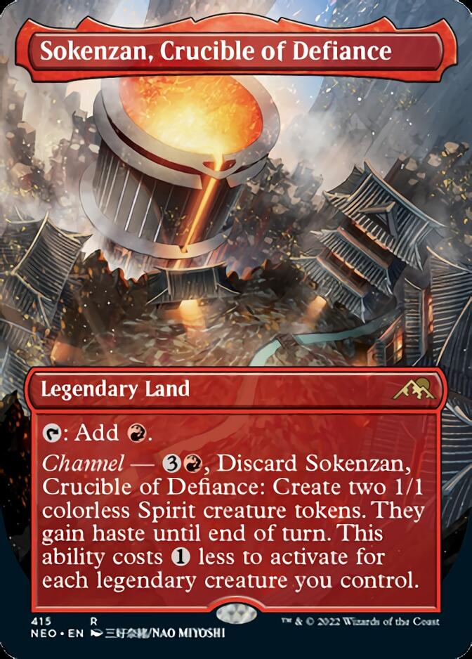 Sokenzan, Crucible of Defiance (Borderless Alternate Art) [Kamigawa: Neon Dynasty] | Mindsight Gaming