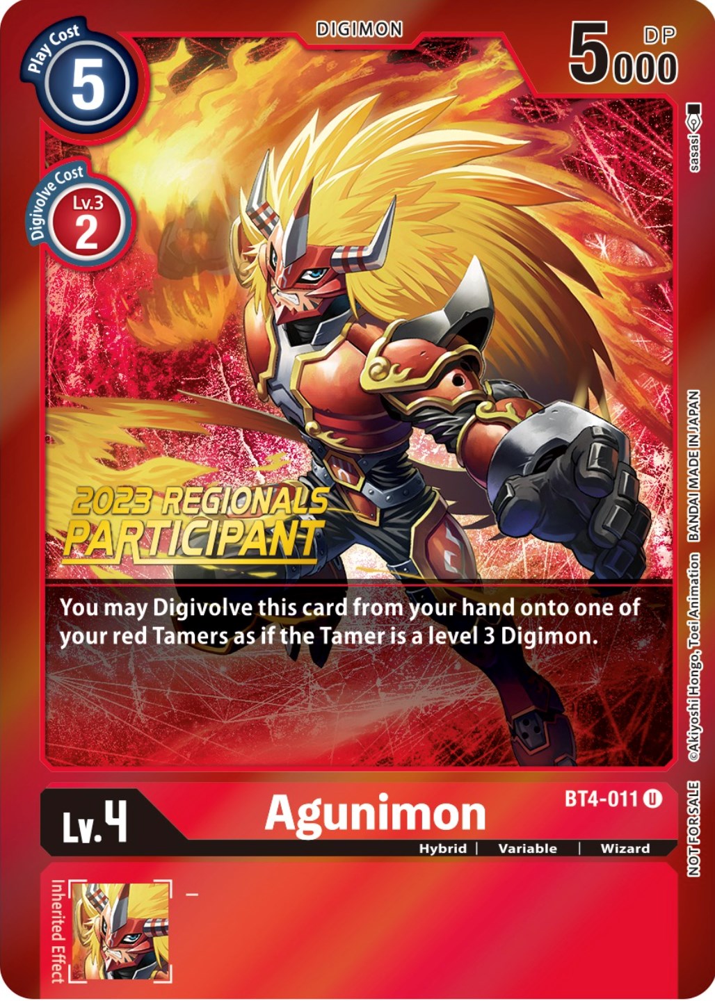 Agunimon [BT4-011] (2023 Regionals Participant) [Great Legend Promos] | Mindsight Gaming