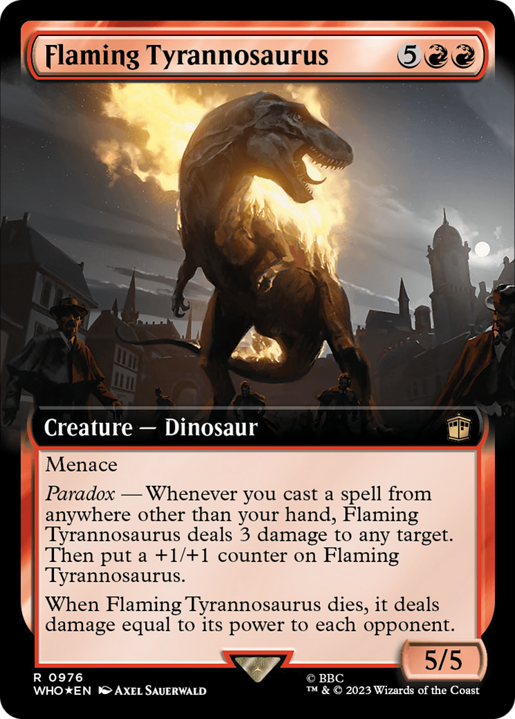 Flaming Tyrannosaurus (Extended Art) (Surge Foil) [Doctor Who] | Mindsight Gaming