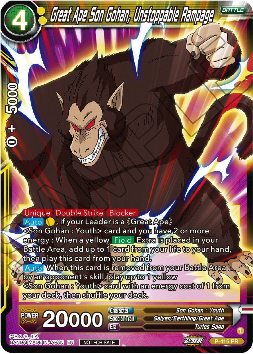 Great Ape Son Gohan, Unstoppable Rampage (Zenkai Series Tournament Pack Vol.1) (P-416) [Tournament Promotion Cards] | Mindsight Gaming