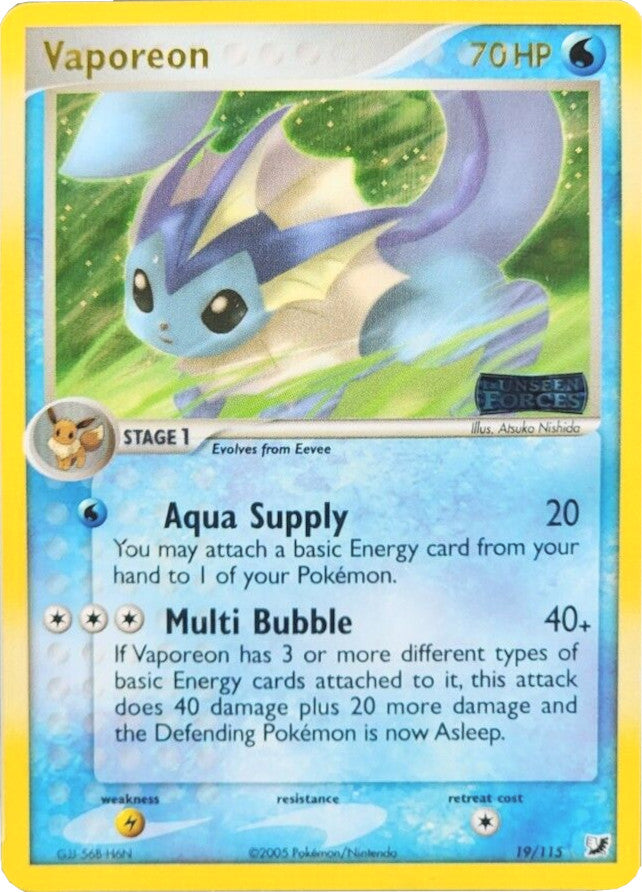 Vaporeon (19/115) (Stamped) [EX: Unseen Forces] | Mindsight Gaming