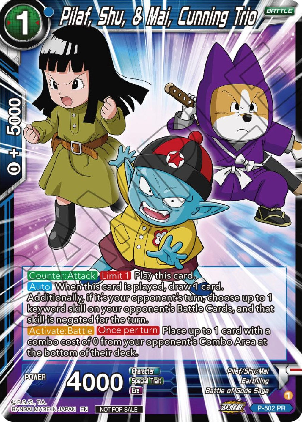 Pilaf, Shu, & Mai, Cunning Trio (Zenkai Series Tournament Pack Vol.4) (P-502) [Tournament Promotion Cards] | Mindsight Gaming