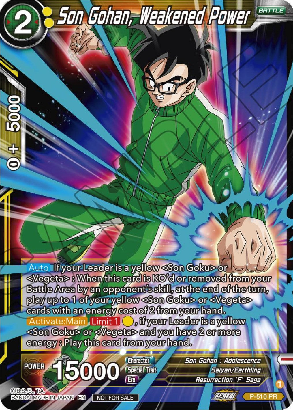 Son Gohan, Weakened Power (Zenkai Series Tournament Pack Vol.4) (P-510) [Tournament Promotion Cards] | Mindsight Gaming