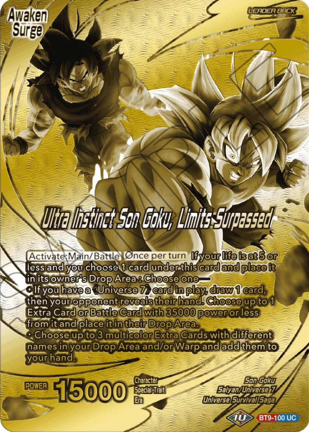 Son Goku // Ultra Instinct Son Goku, Limits Surpassed (Championship 2023 Golden Card Vol.2, Version 1) (BT9-100) [Tournament Promotion Cards] | Mindsight Gaming