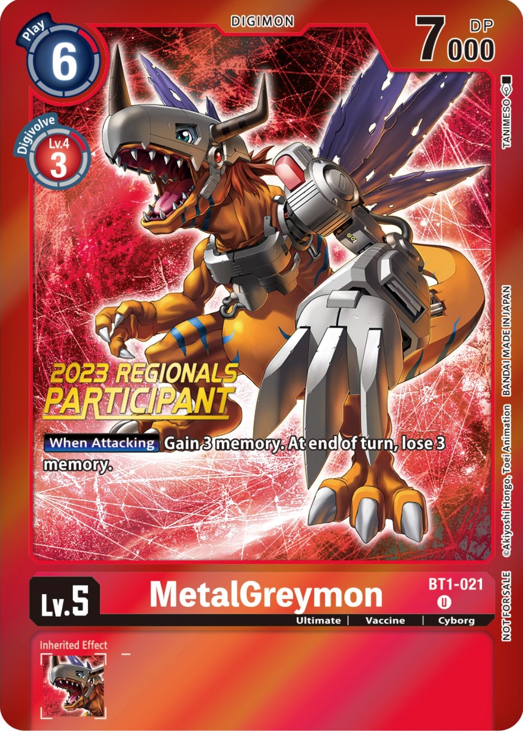 MetalGreymon [BT1-021] (2023 Regionals Participant) [Release Special Booster Promos] | Mindsight Gaming