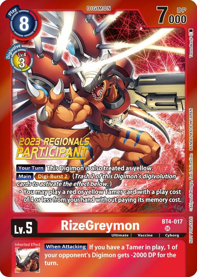 RizeGreymon [BT4-017] (2023 Regionals Participant) [Great Legend Promos] | Mindsight Gaming