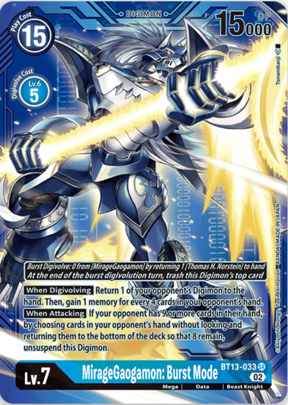 MirageGaogamon: Burst Mode [BT13-033] (Alternate Art with Blue Background) [Versus Royal Knights Booster] | Mindsight Gaming