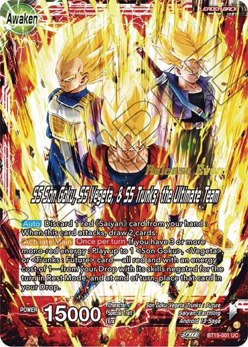 Son Goku & Vegeta & Trunks // SS Son Goku, SS Vegeta, & SS Trunks, the Ultimate Team (Fighter's Ambition Holiday Pack) (BT19-001) [Tournament Promotion Cards] | Mindsight Gaming