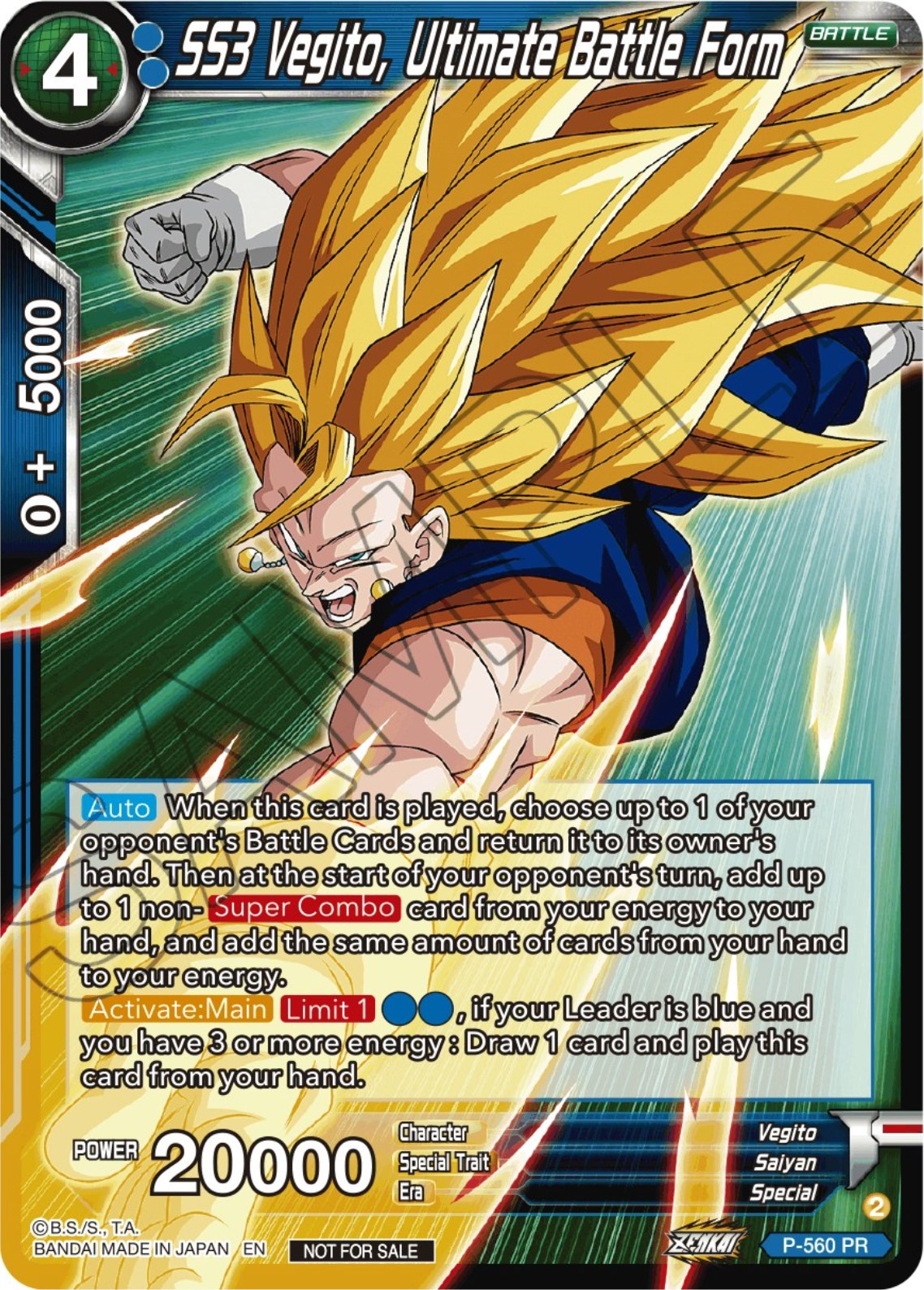 SS3 Vegito, Ultimate Battle Form (Zenkai Series Tournament Pack Vol.6) (P-560) [Tournament Promotion Cards] | Mindsight Gaming