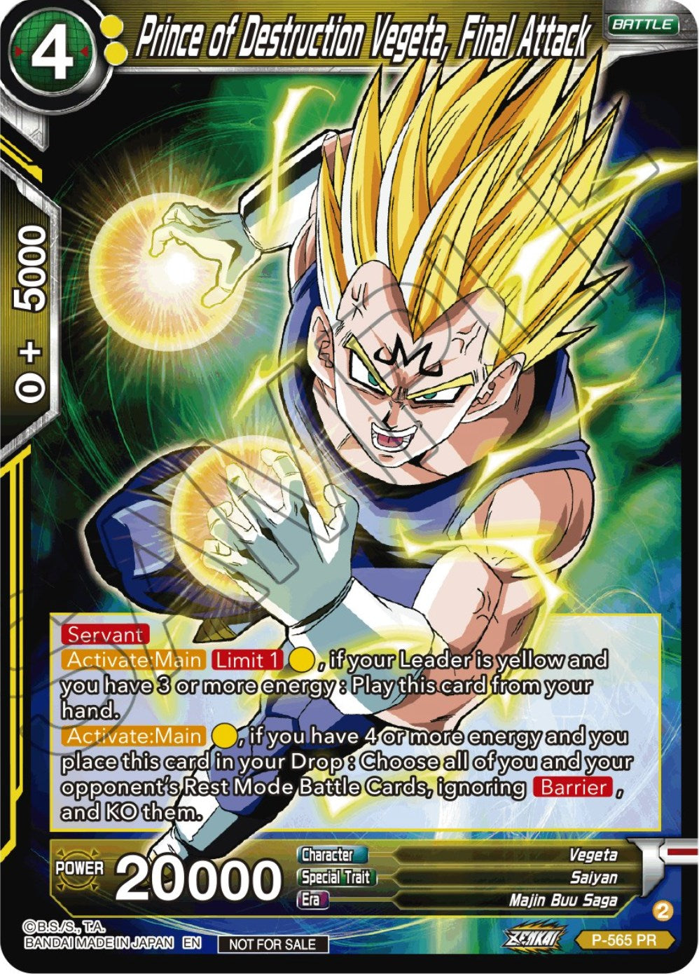 Prince of Destrcution Vegeta, Final Attack (Zenkai Series Tournament Pack Vol.6) (P-565) [Tournament Promotion Cards] | Mindsight Gaming