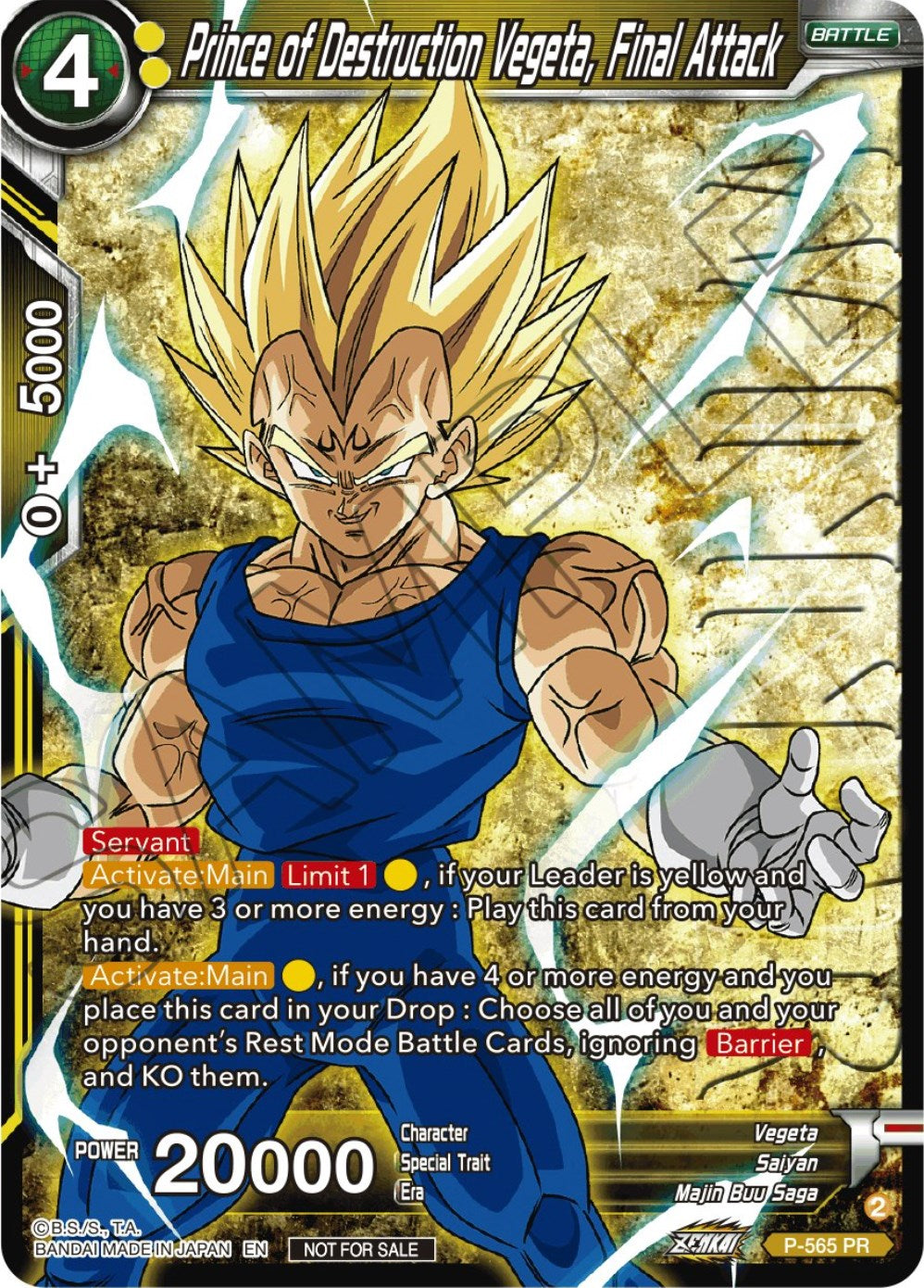 Prince of Destrcution Vegeta, Final Attack (Zenkai Series Tournament Pack Vol.6) (Winner) (P-565) [Tournament Promotion Cards] | Mindsight Gaming