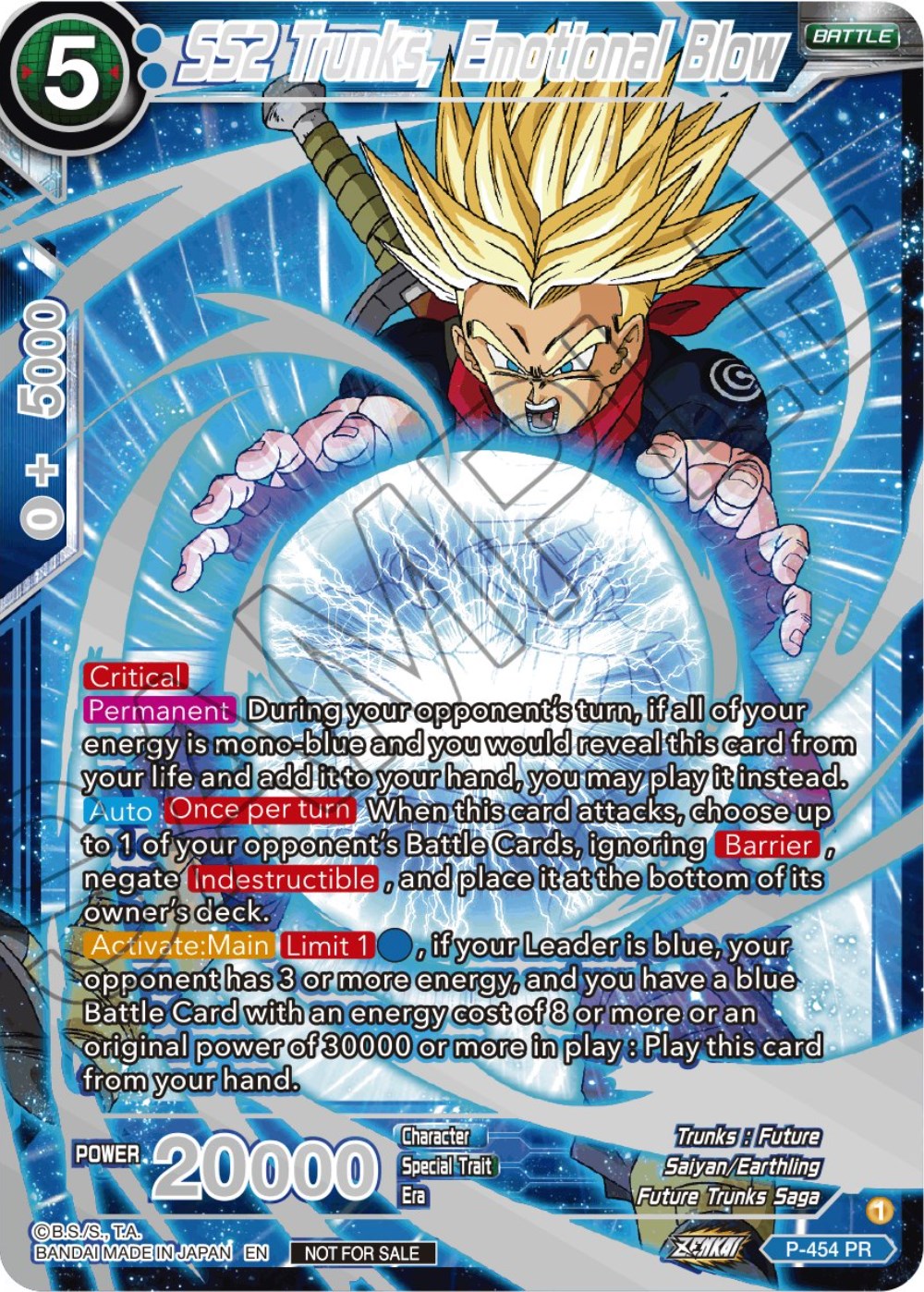 SS2 Trunks, Emotional Blow (Championship 2023 Reward Alternate Art Card Set) (Holo) (P-454) [Tournament Promotion Cards] | Mindsight Gaming