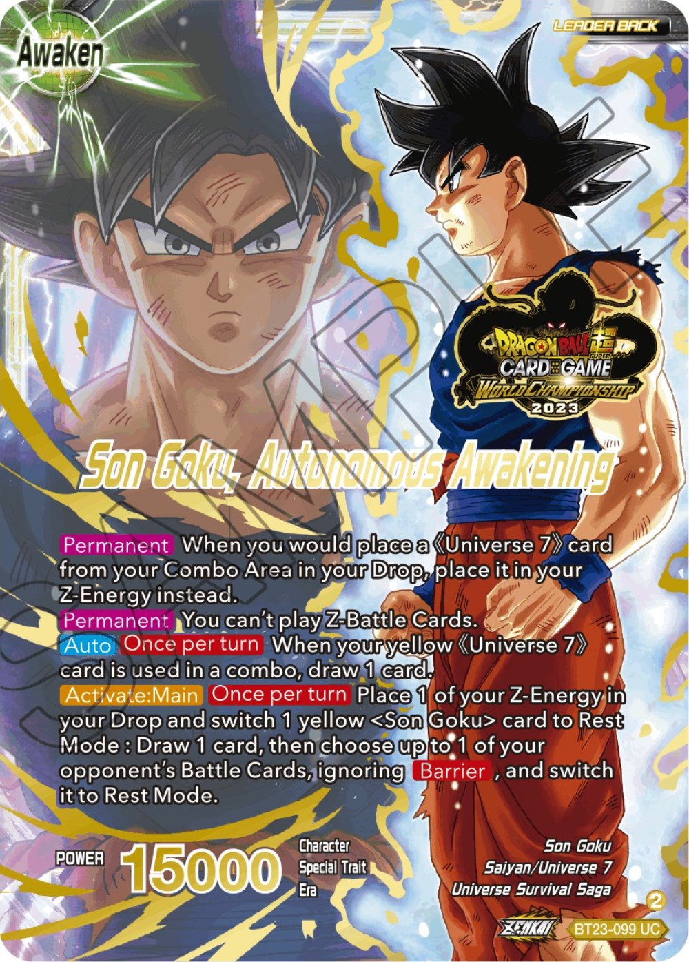 SSB Son Goku // Son Goku, Autonomous Awakening (2023 Worlds ZENKAI 06 Leader Set) (BT23-099) [Tournament Promotion Cards] | Mindsight Gaming