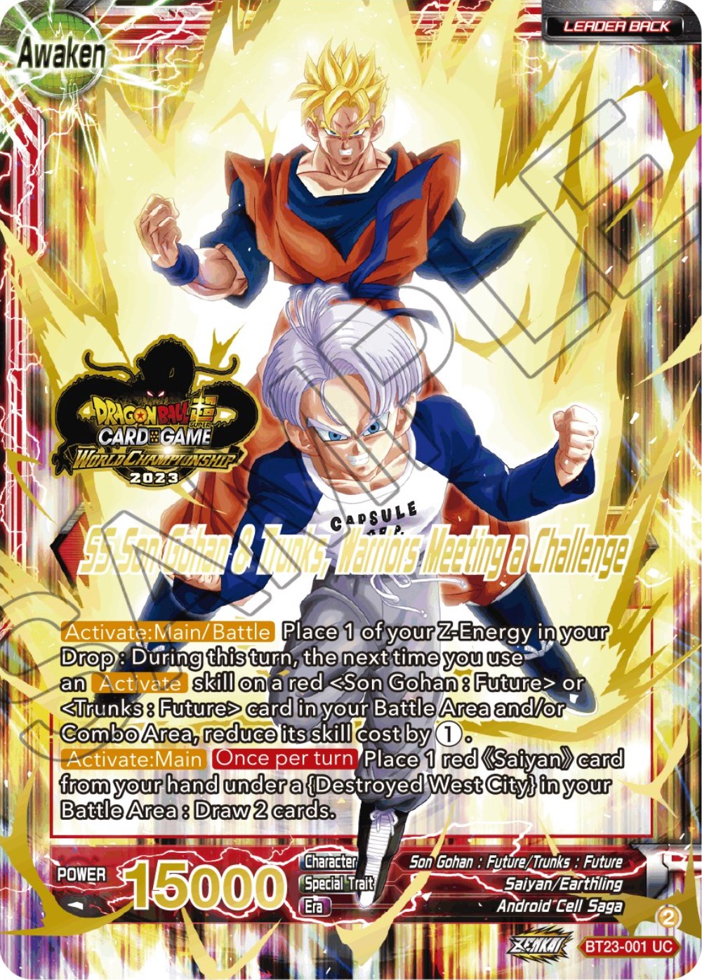 Son Gohan & Trunks // SS Son Gohan & Trunks, Warriors Meeting a Challenge (2023 Worlds ZENKAI 06 Leader Set) (BT23-001) [Tournament Promotion Cards] | Mindsight Gaming