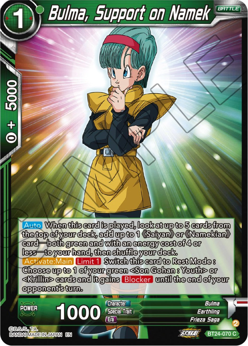 Bulma, Support on Namek (BT24-070) [Beyond Generations] | Mindsight Gaming