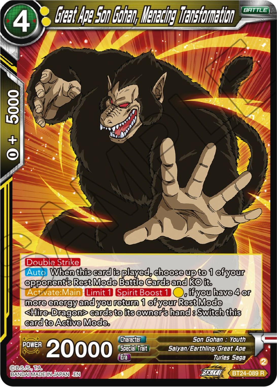 Great Ape Son Gohan, Menacing Transformation (BT24-089) [Beyond Generations] | Mindsight Gaming