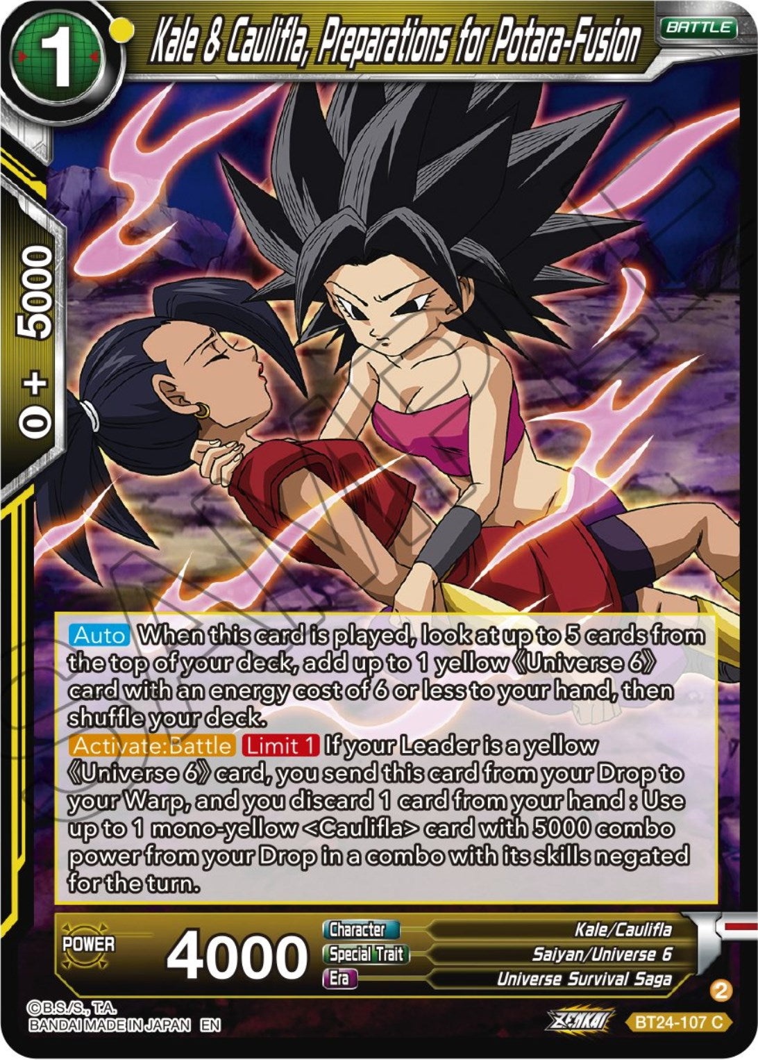 Kale & Caulifla, preparations for Potara-Fusion (BT24-107) [Beyond Generations] | Mindsight Gaming