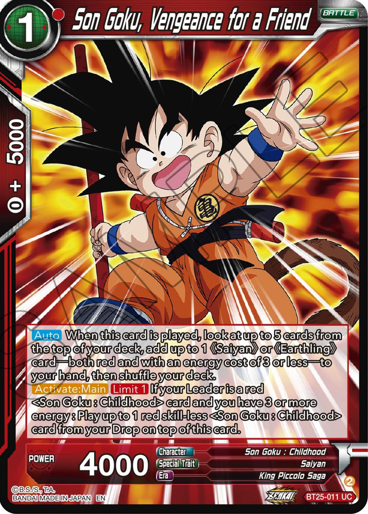 Son Goku, Vengeance for a Friend (BT25-011) [Legend of the Dragon Balls] | Mindsight Gaming