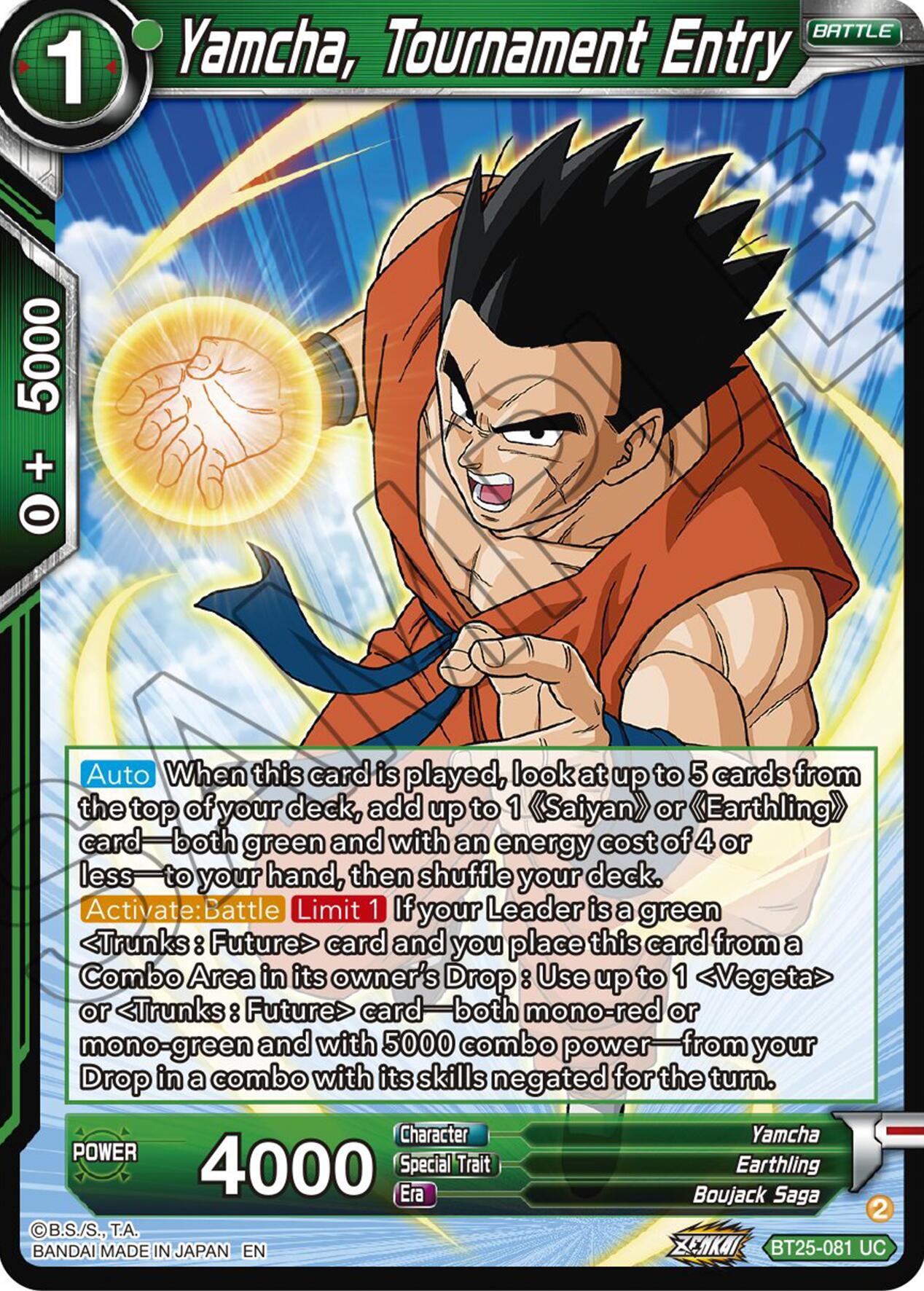 Yamcha, Tournament Entry (BT25-081) [Legend of the Dragon Balls] | Mindsight Gaming