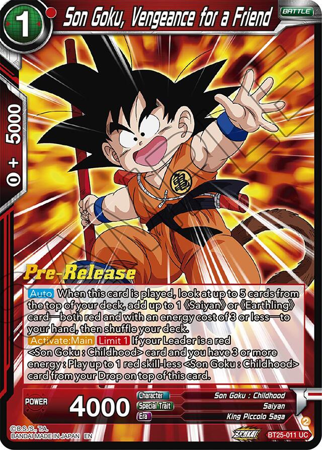 Son Goku, Vengeance for a Friend (BT25-011) [Legend of the Dragon Balls Prerelease Promos] | Mindsight Gaming