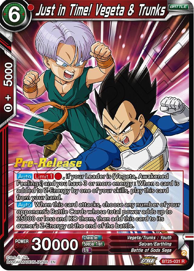 Just in Time! Vegeta & Trunks (BT25-031) [Legend of the Dragon Balls Prerelease Promos] | Mindsight Gaming