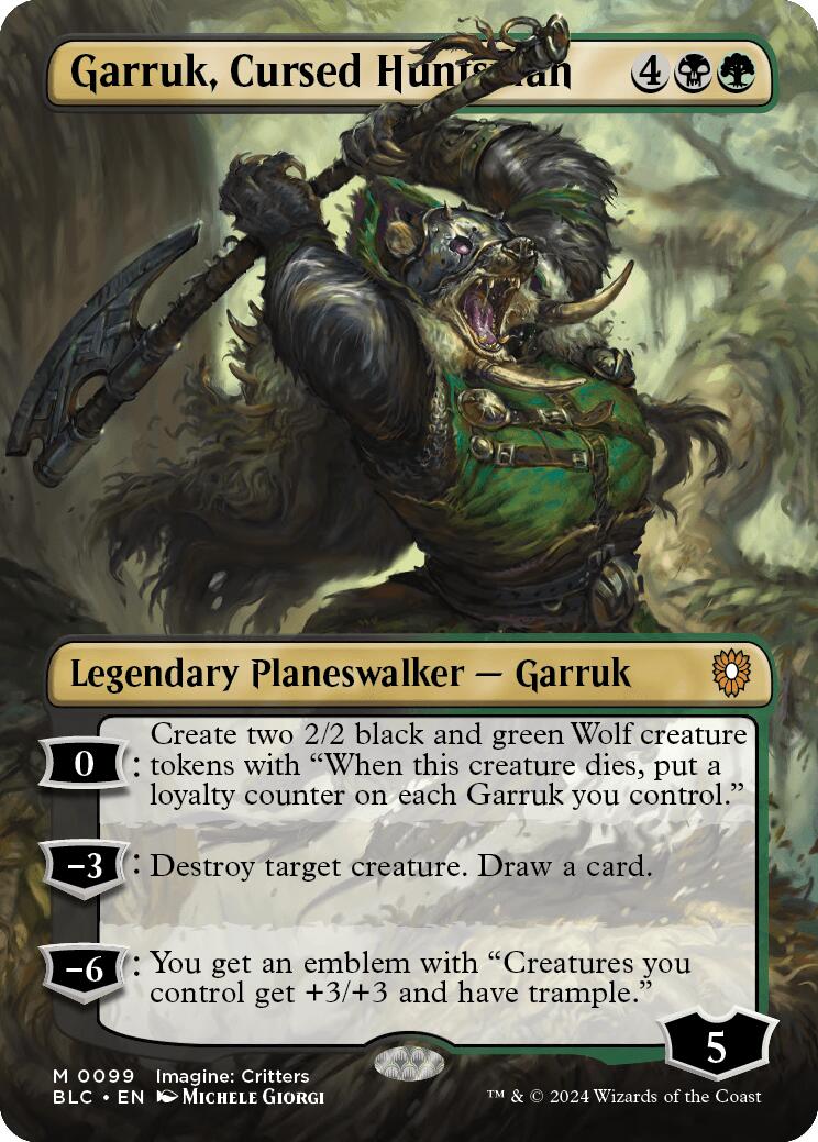 Garruk, Cursed Huntsman (Borderless) [Bloomburrow Commander] | Mindsight Gaming