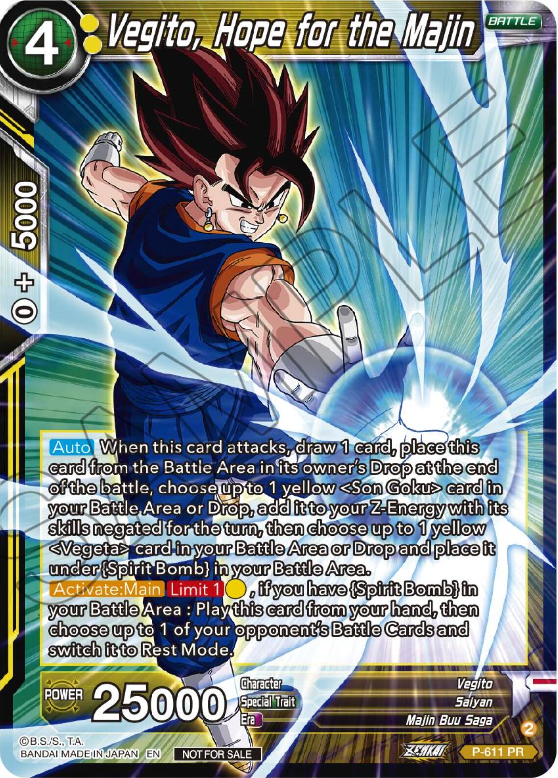 Vegito, Hope for the Majin (Tournament Pack Vol. 8) (P-611) [Promotion Cards] | Mindsight Gaming