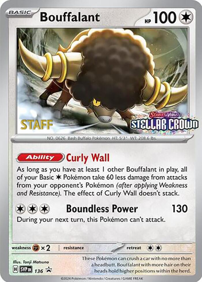 Bouffalant (136) (Staff Promo) [Scarlet & Violet: Black Star Promos] | Mindsight Gaming