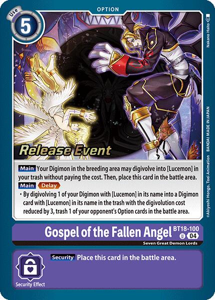 Gospel of the Fallen Angel [BT18-100] [Release Special Booster 2.0 Pre-Release Cards] | Mindsight Gaming