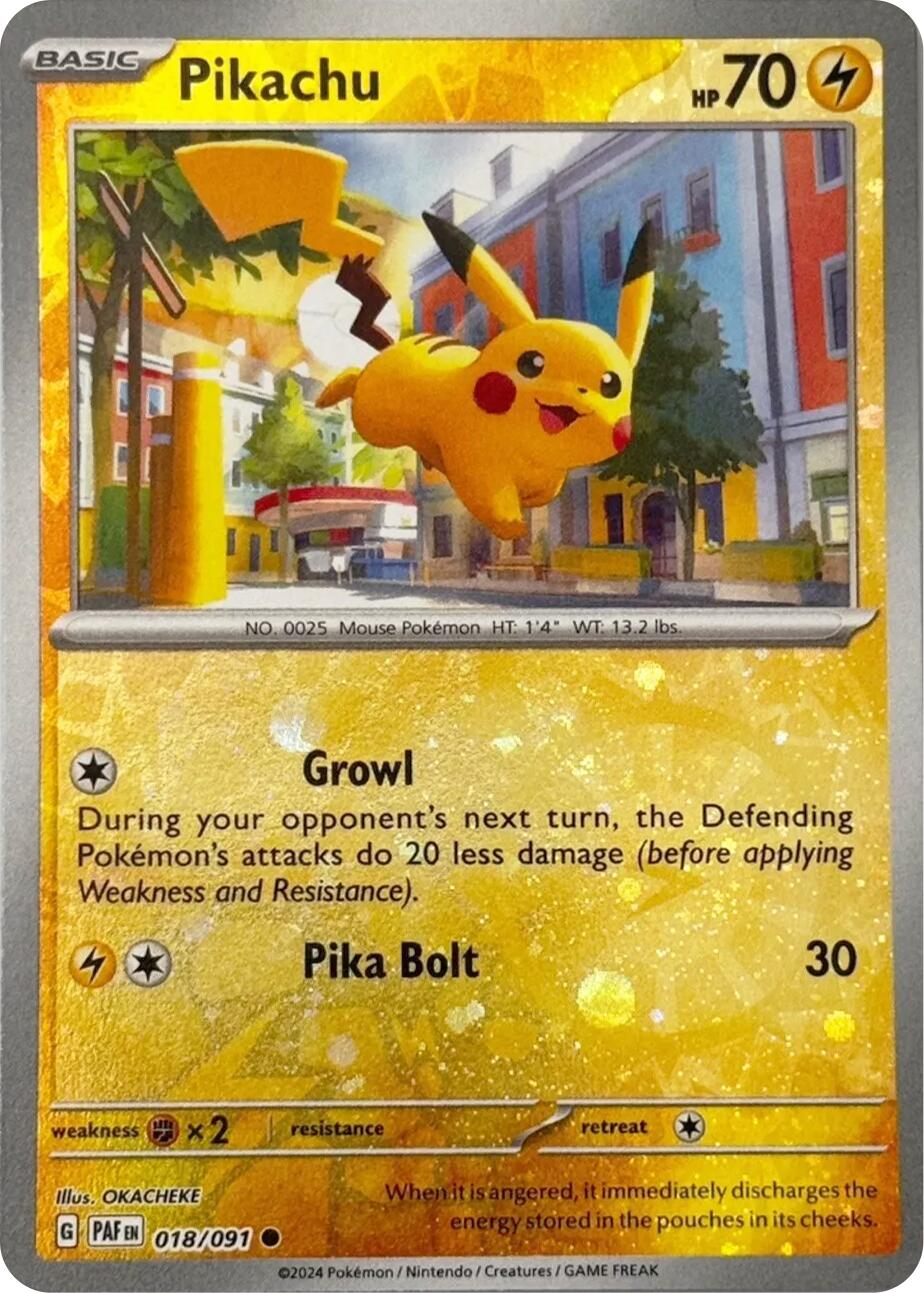 Pikachu (018/091) (Reverse Cosmos Holo) [Scarlet & Violet: Paldean Fates] | Mindsight Gaming