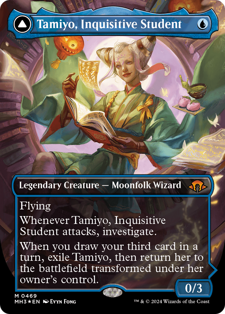 Tamiyo, Inquisitive Student // Tamiyo, Seasoned Scholar (Borderless) (Textured Foil) [Modern Horizons 3] | Mindsight Gaming