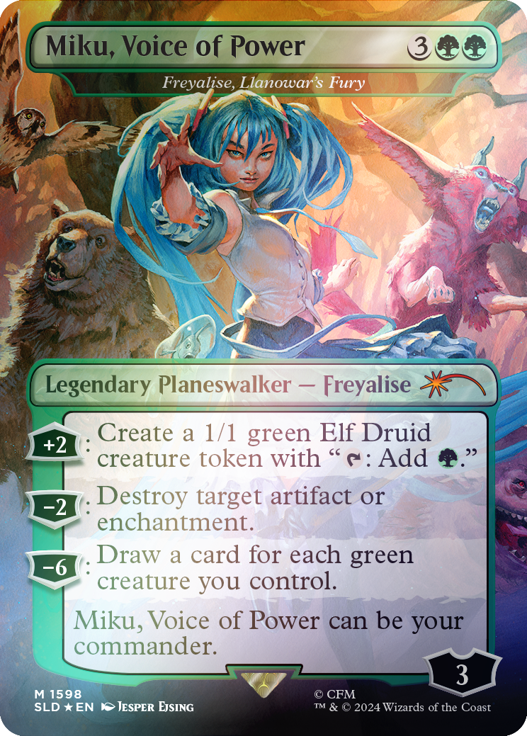 Miku, Voice of Power - Freyalise, Llanowar's Fury (Rainbow Foil) [Secret Lair Drop Series] | Mindsight Gaming