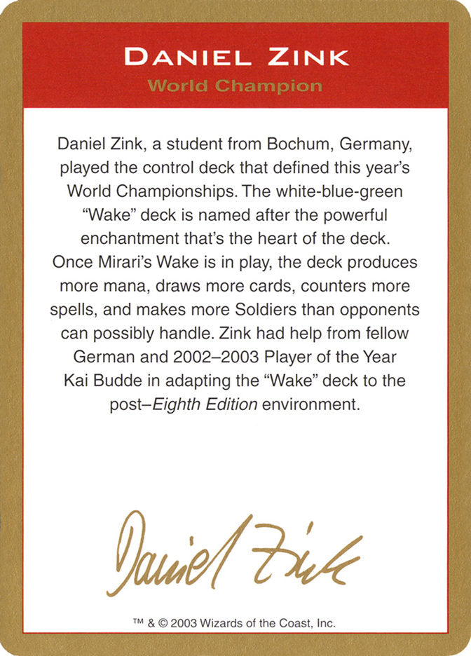 Daniel Zink Bio [World Championship Decks 2003] | Mindsight Gaming