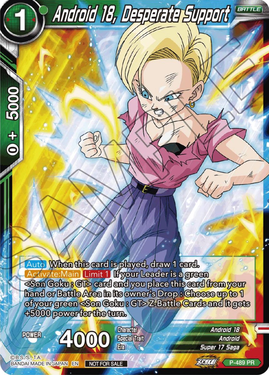 Android 18, Desperate Support (Zenkai Series Tournament Pack Vol.3) (P-489) [Tournament Promotion Cards] | Mindsight Gaming