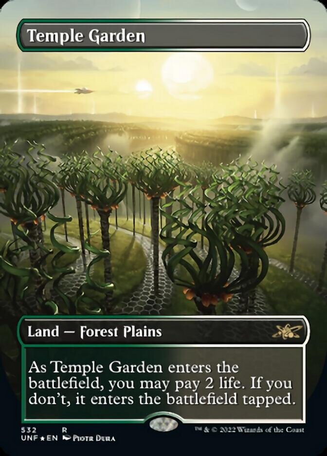 Temple Garden (Borderless) (Galaxy Foil) [Unfinity] | Mindsight Gaming