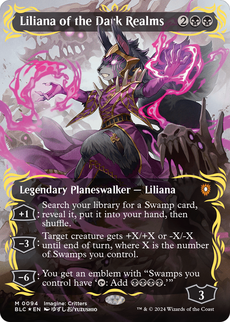 Liliana of the Dark Realms (Borderless) (Raised Foil) [Bloomburrow Commander] | Mindsight Gaming