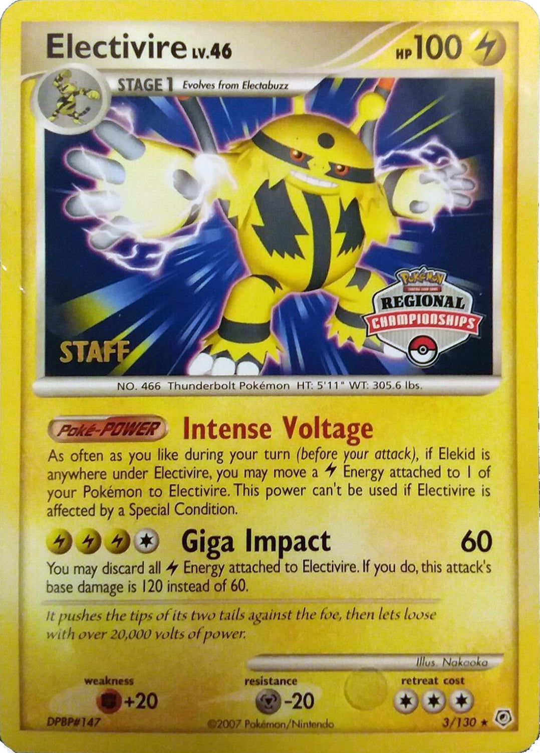 Electivire (003/130) (2008 Staff Regional Championships) [League & Championship Cards] | Mindsight Gaming