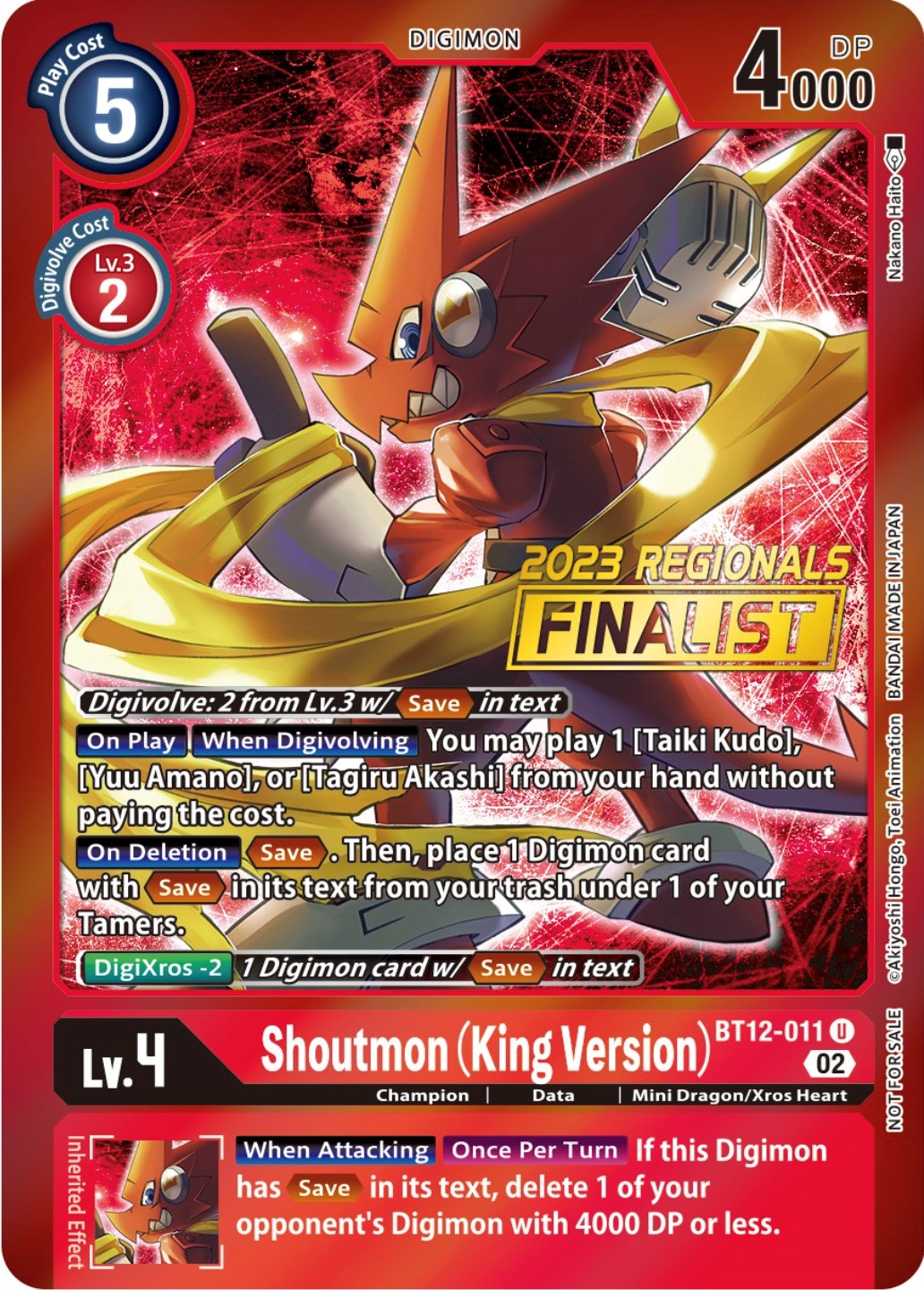 Shoutmon (King Version) [BT12-011] (2023 Regionals Finalist) [Across Time Promos] | Mindsight Gaming