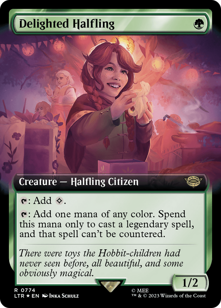 Delighted Halfling (Extended Art) (Surge Foil) [The Lord of the Rings: Tales of Middle-Earth] | Mindsight Gaming