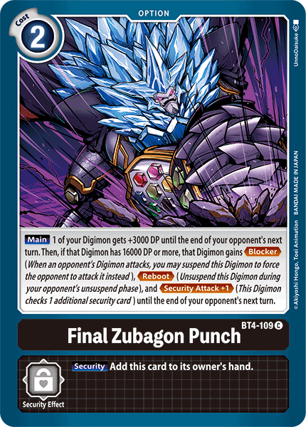 Final Zubagon Punch [BT4-109] [Great Legend] | Mindsight Gaming