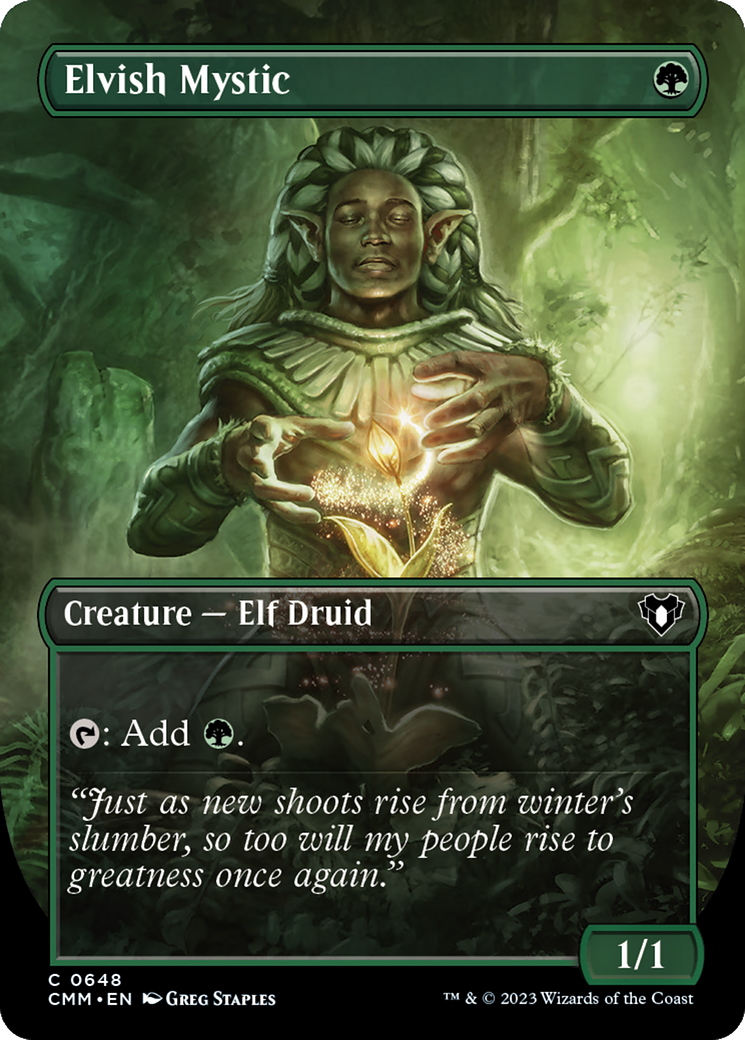 Elvish Mystic (Borderless Alternate Art) [Commander Masters] | Mindsight Gaming