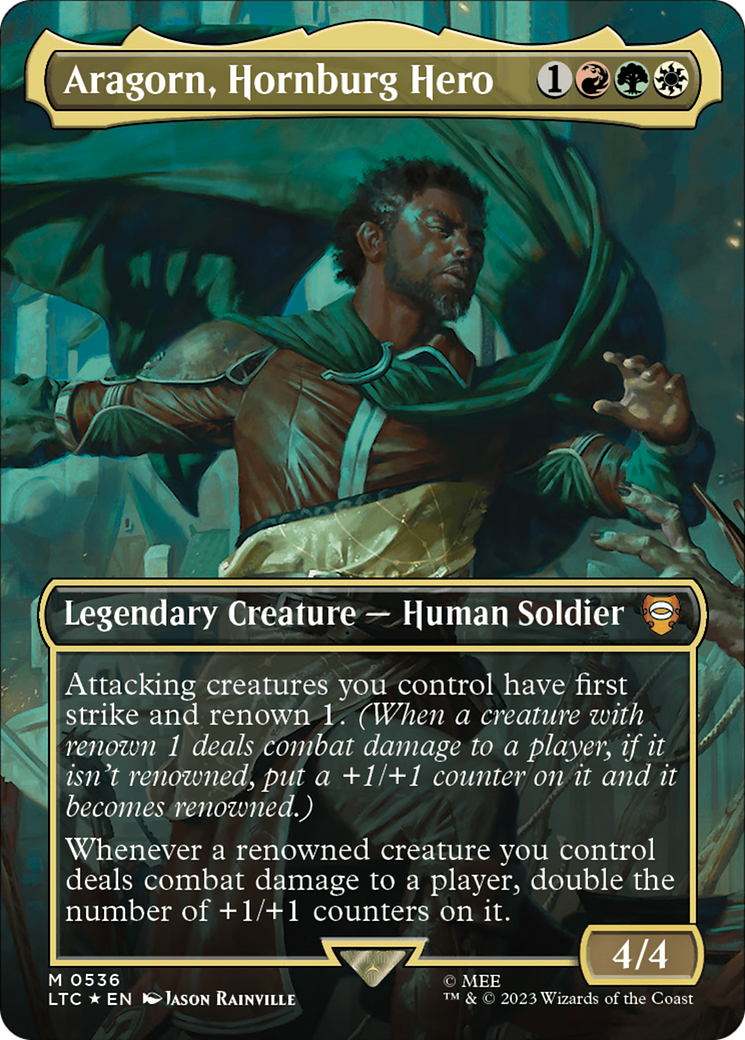 Aragorn, Hornburg Hero (Borderless) (Surge Foil) [The Lord of the Rings: Tales of Middle-Earth Commander] | Mindsight Gaming