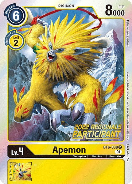 Apemon [BT6-038] (2022 Championship Online Regional) (Online Participant) [Double Diamond Promos] | Mindsight Gaming