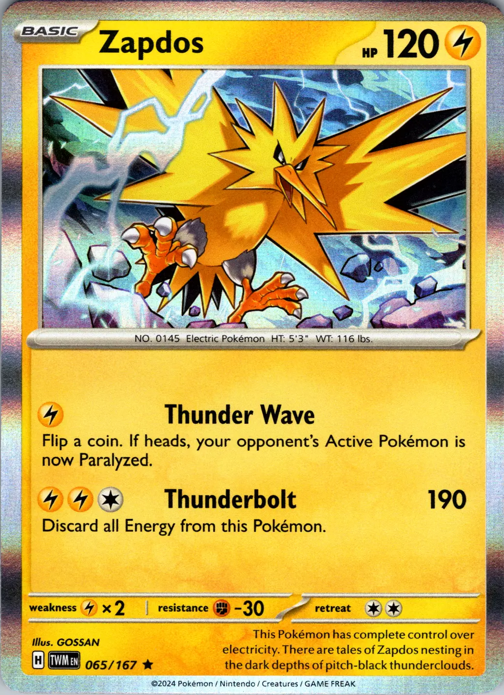 Zapdos (065/167) [Scarlet & Violet: Twilight Masquerade] | Mindsight Gaming