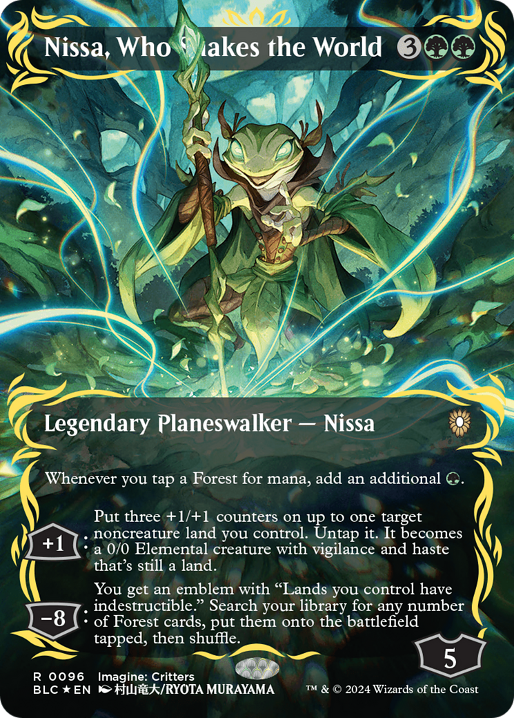 Nissa, Who Shakes the World (Borderless) (Raised Foil) [Bloomburrow Commander] | Mindsight Gaming