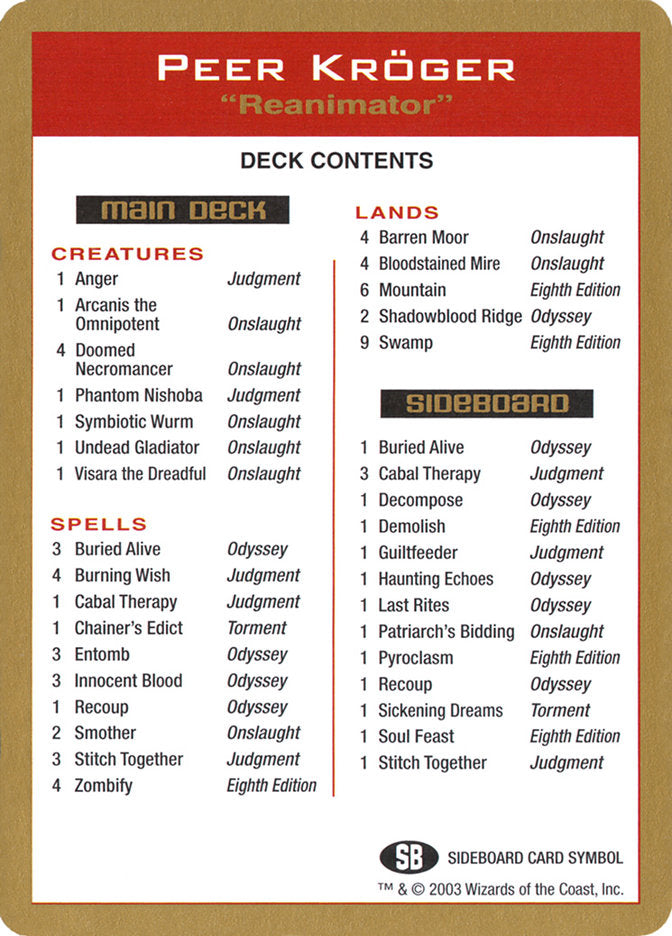 Peer Kroger Decklist [World Championship Decks 2003] | Mindsight Gaming