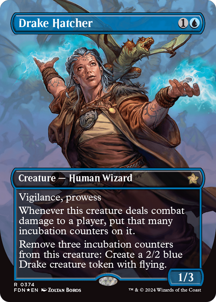 Drake Hatcher (Borderless) (Mana Foil) [Foundations] | Mindsight Gaming